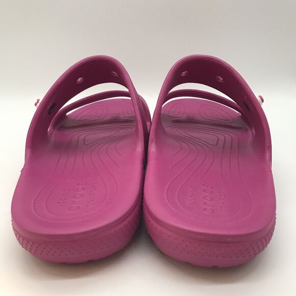 CROCS Iconic Comfort Men's 13 Pink Slides Fushia Fun Double Strap Sandal Jibbits - Picture 4 of 12